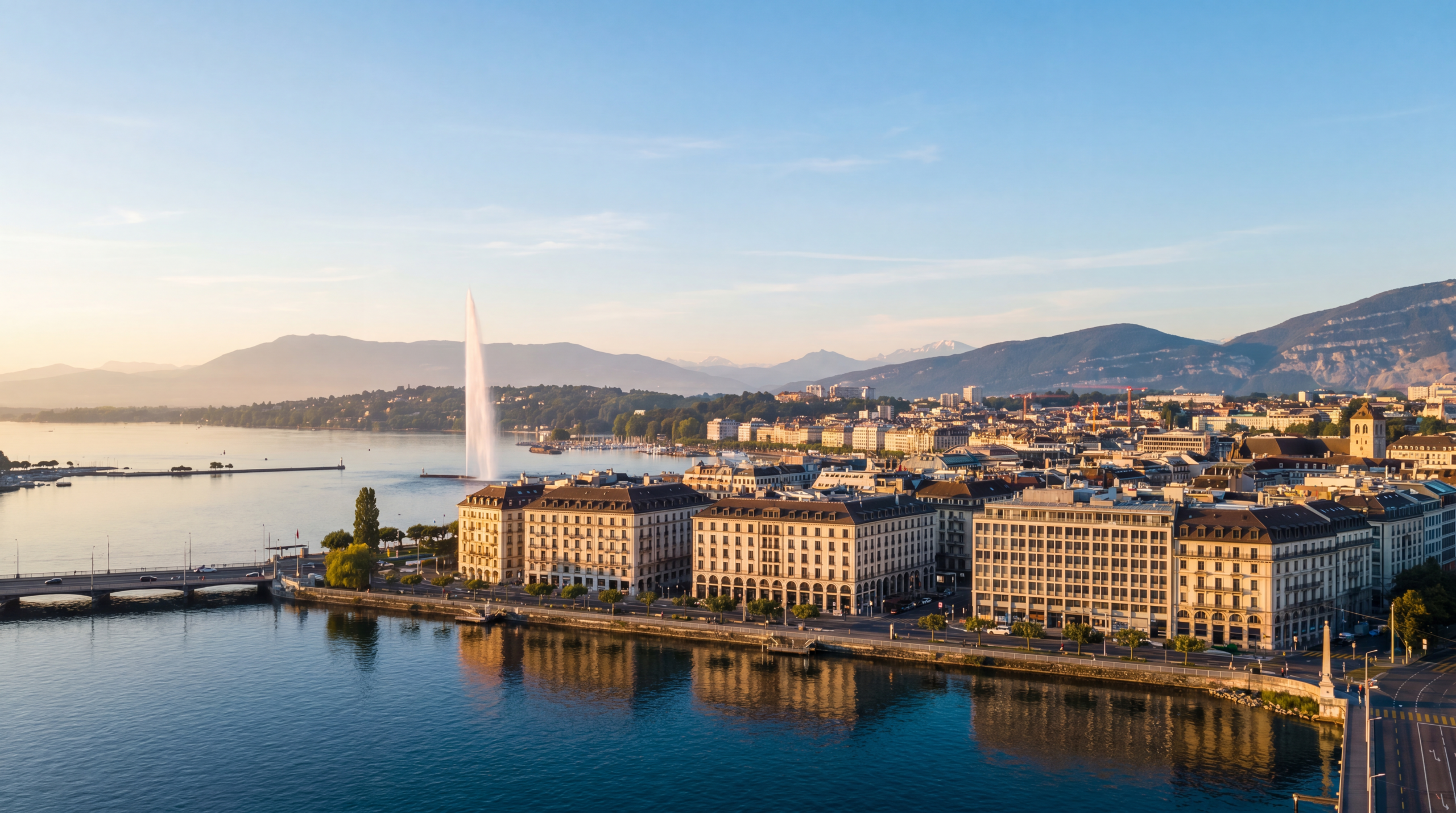 Vue de Genève et du jet d'eau